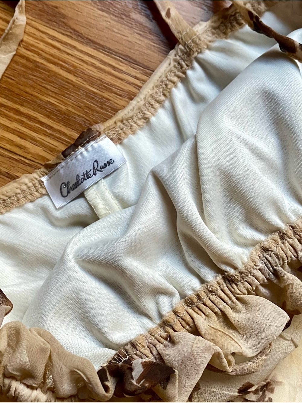 Y2K Charlotte Russe Floral Tie-Front Slip Dress in Beige and Brown - Picture 6 of 7